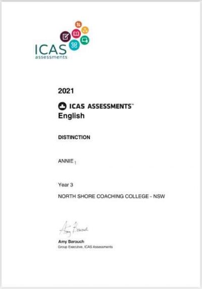 ICAS English results certificate