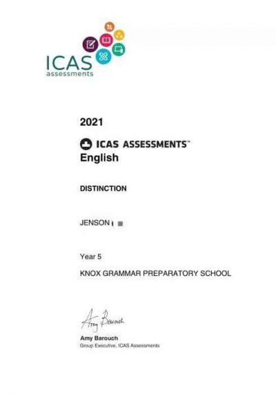 ICAS English results certificate
