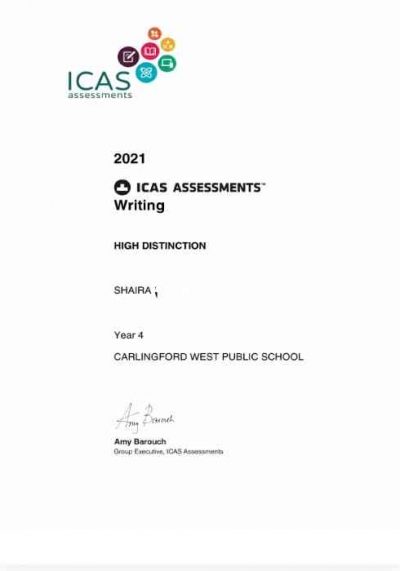 ICAS English results certificate
