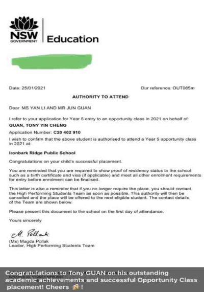 Opportunity class 2021 placement letter