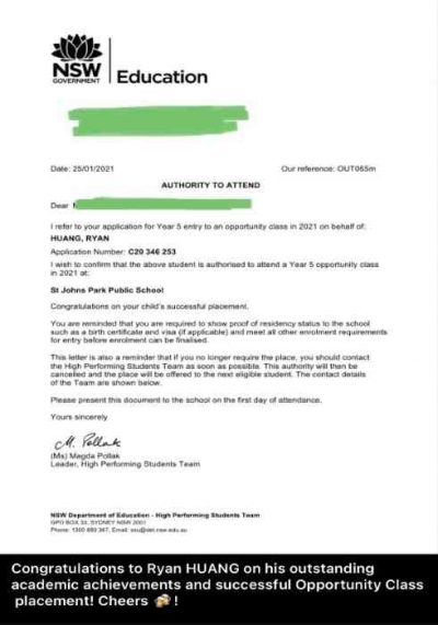 Opportunity class 2021 placement letter