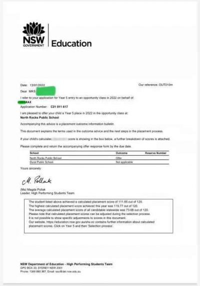 Opportunity class 2022 placement letter