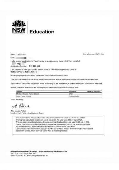 Opportunity class 2022 placement letter